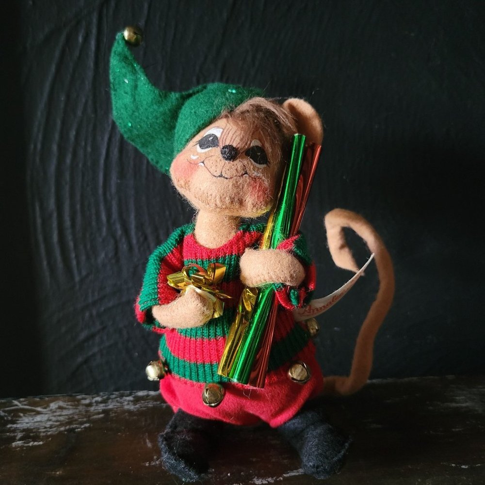 Vintage Annalee Brown Christmas Mouse Striped Sweater and Wrapping Paper c 2005